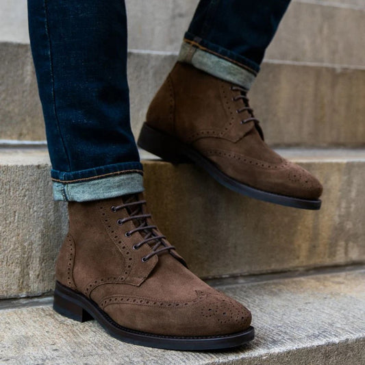 SUEDE BOOTS WITH BROGUE DETAIL-BROWN