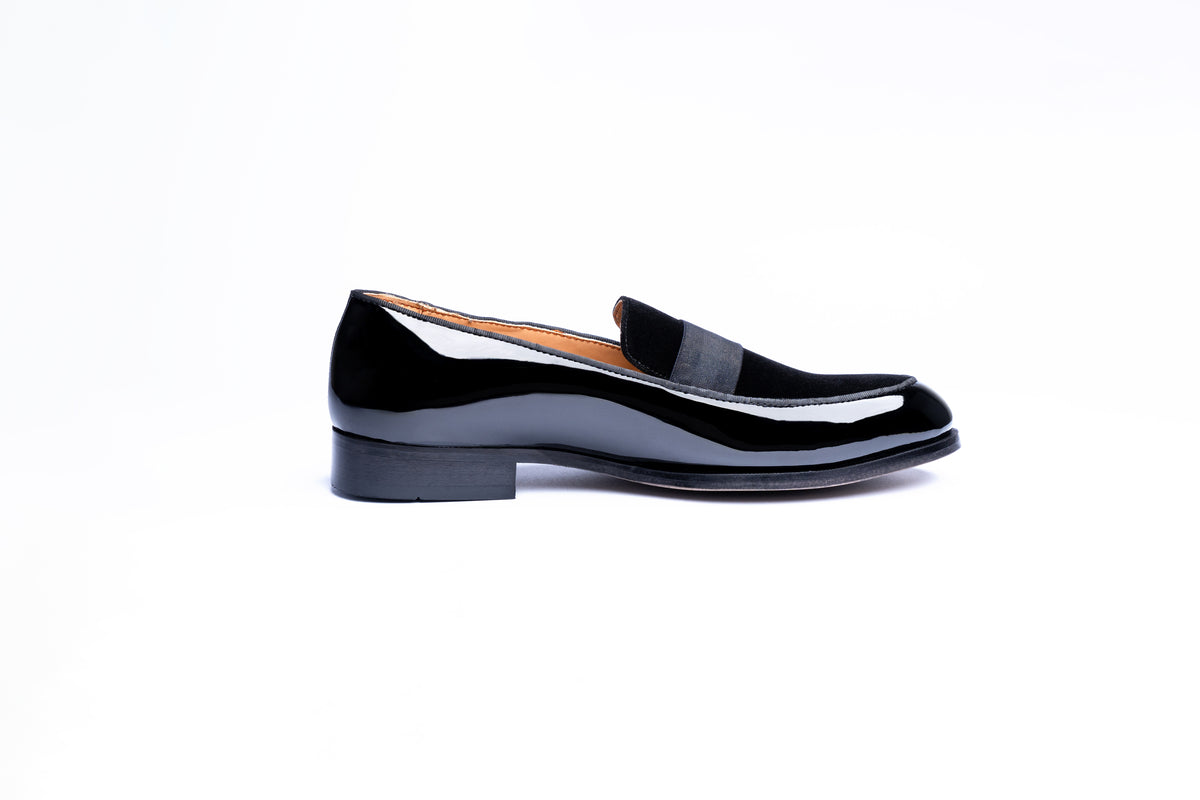 PATENT SLIP-ONS WITH ELASTIC STRAP- BLACK