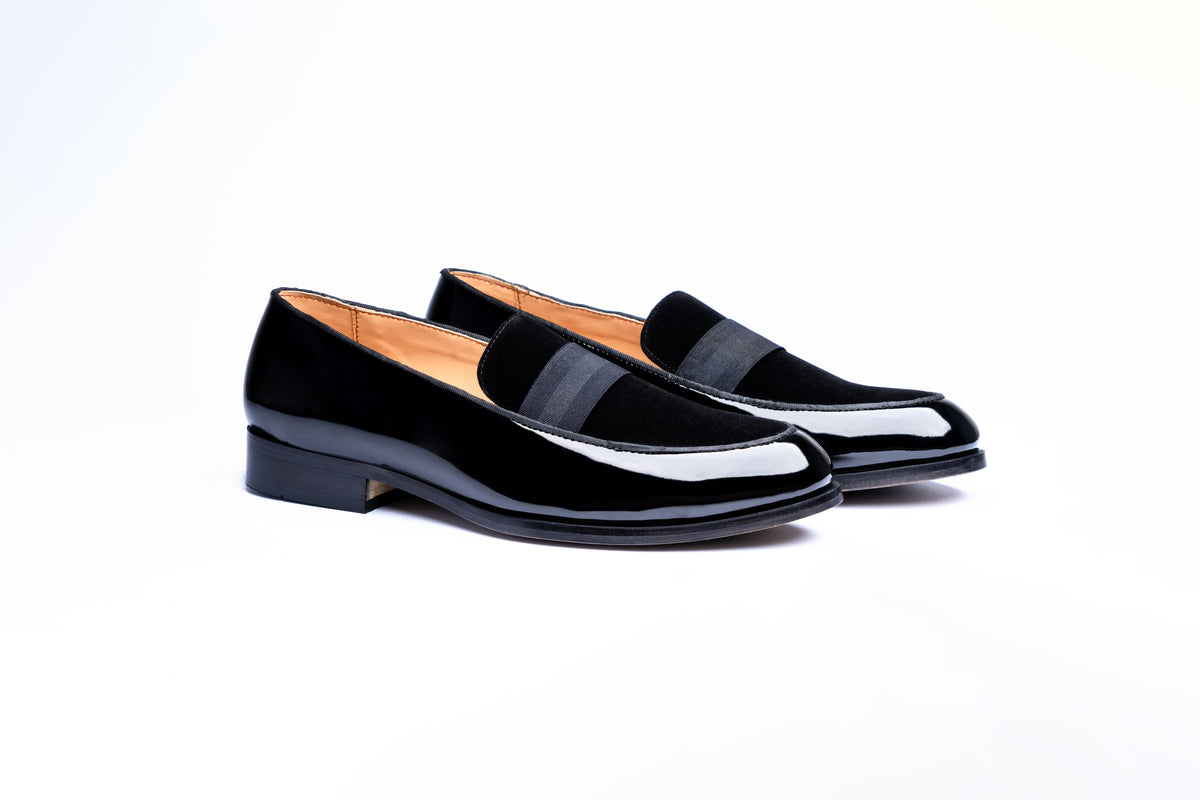 PATENT SLIP-ONS WITH ELASTIC STRAP- BLACK