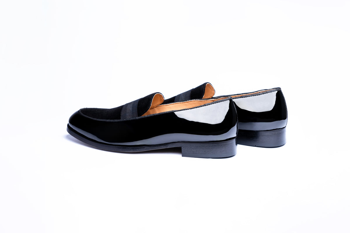 PATENT SLIP-ONS WITH ELASTIC STRAP- BLACK