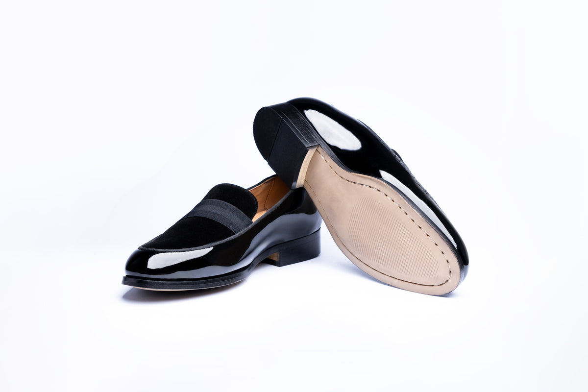 PATENT SLIP-ONS WITH ELASTIC STRAP- BLACK