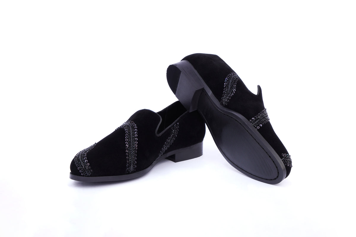 WAVE EMBROIDERED SLIP-ONS- BLACK