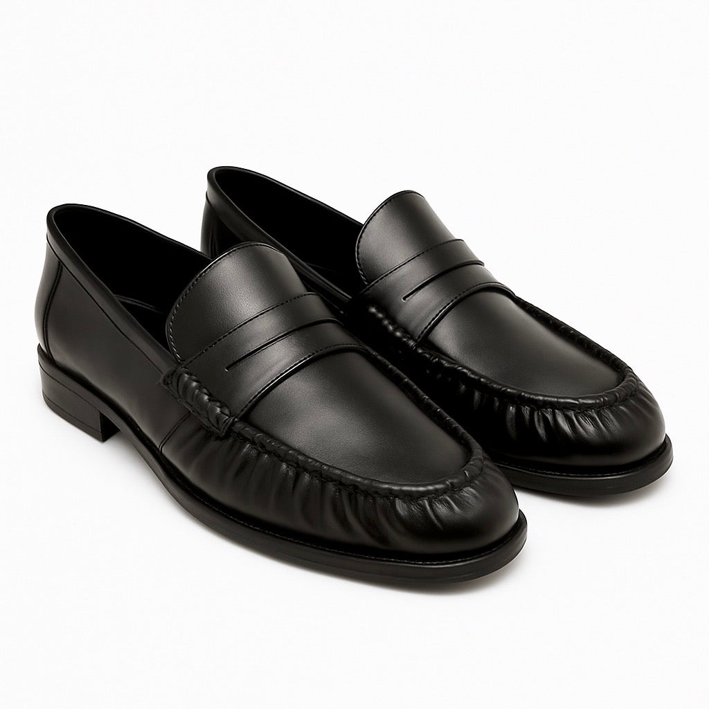UNLINED WOVEN FAUX LEATHER PENNY LOAFERS- BLACK