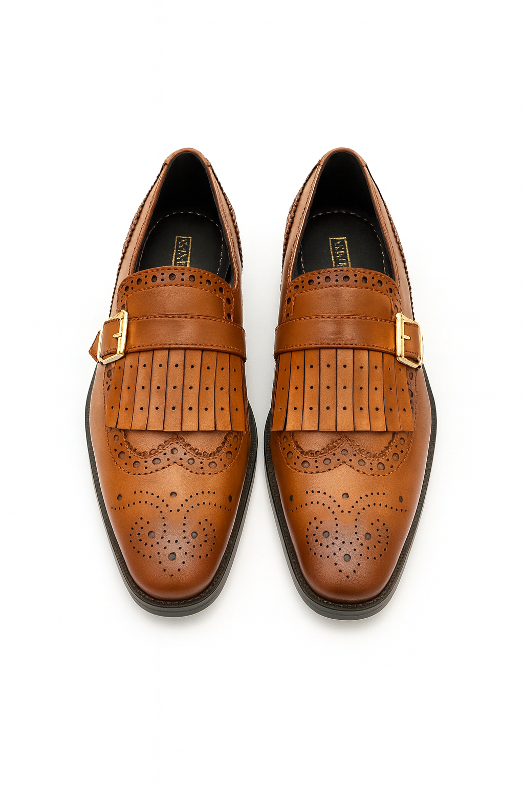 TAN SLIP-ONS WITH FRINGE