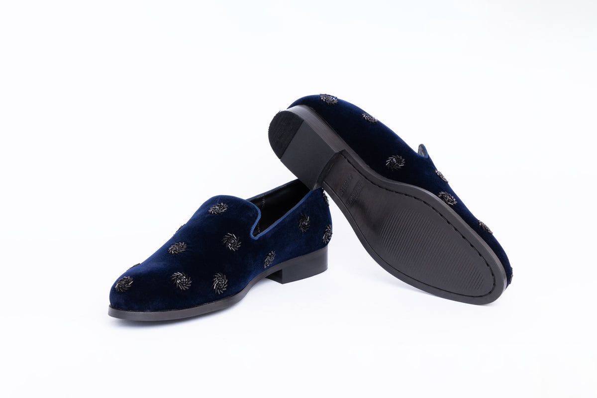 SWIRL EMBROIDERY SLIP-ONS- BLUE