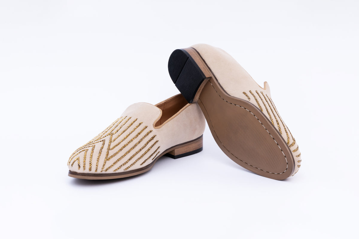 ABSTRACT EMBROIDERY SLIP-ONS - BEIGE