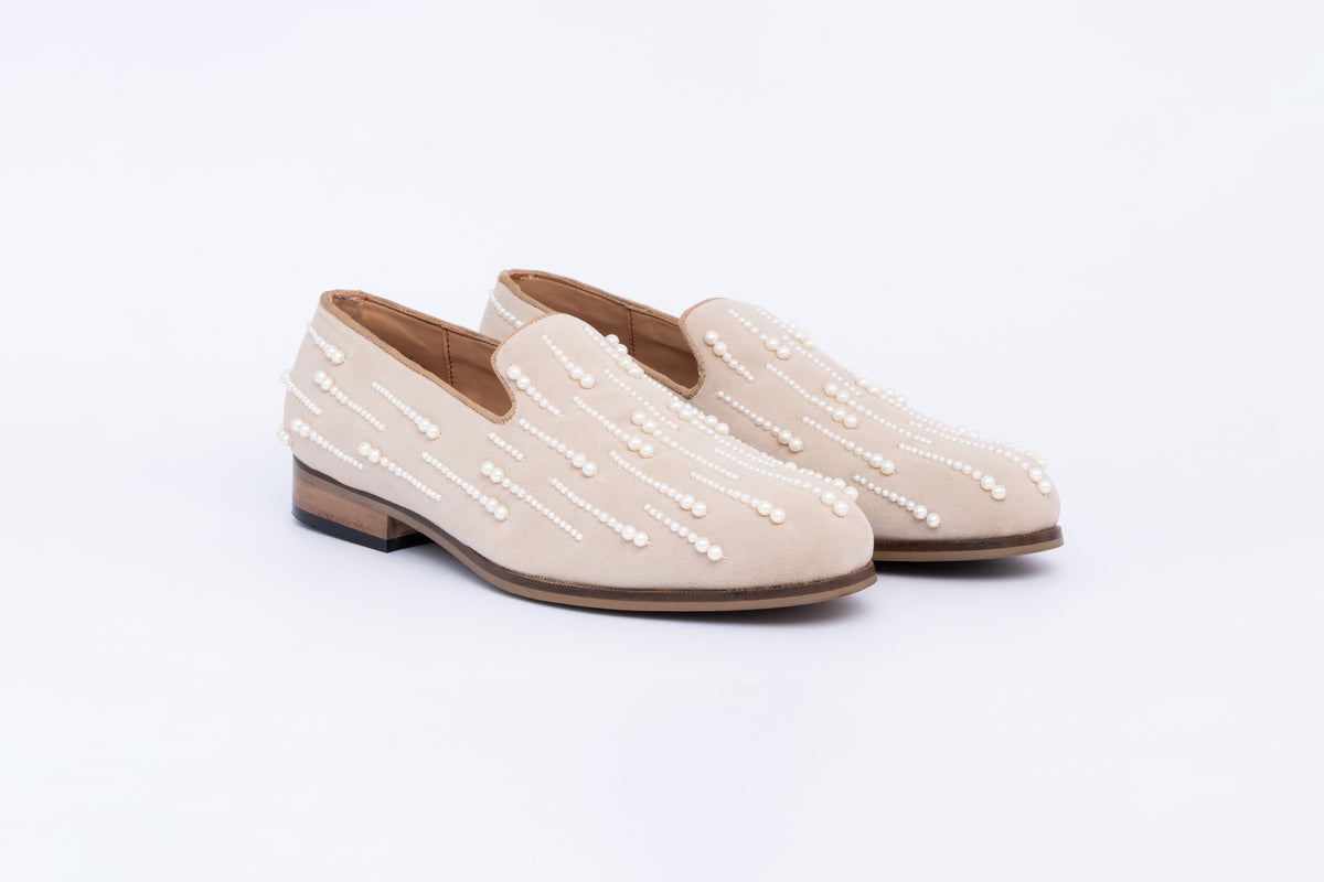 PEARL EMBROIDERY SLIP-ONS-BEIGE