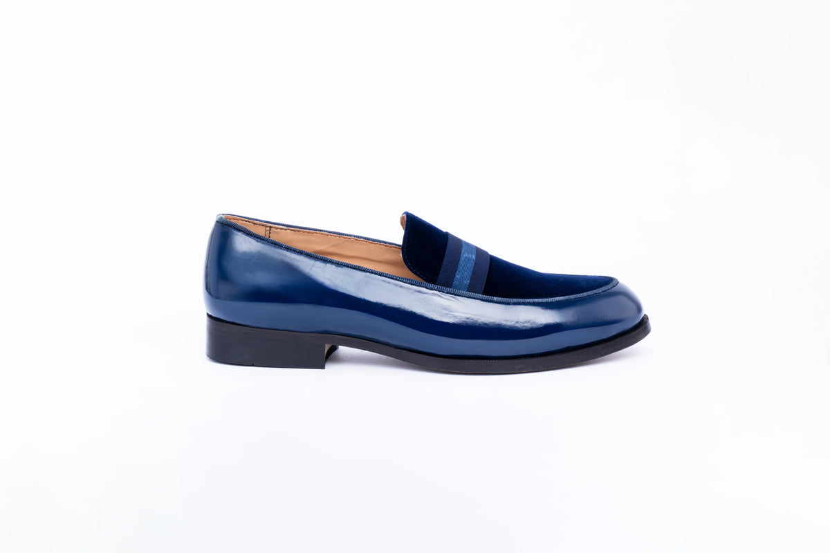 PATENT SLIP-ONS WITH ELASTIC STRAP-BLUE