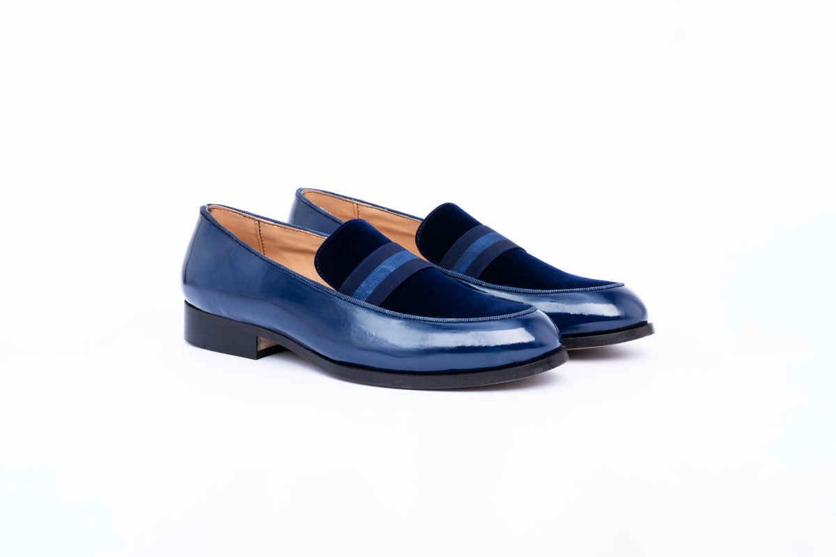 PATENT SLIP-ONS WITH ELASTIC STRAP-BLUE