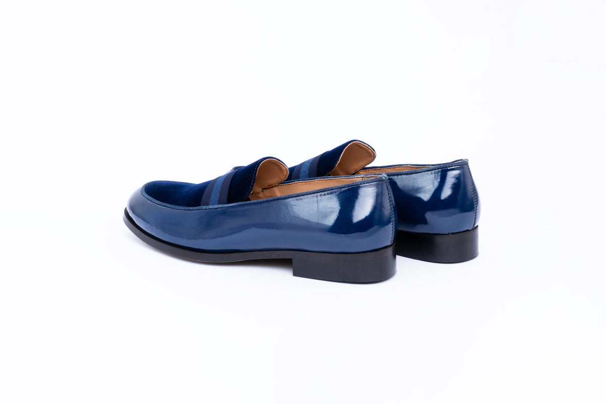 PATENT SLIP-ONS WITH ELASTIC STRAP-BLUE