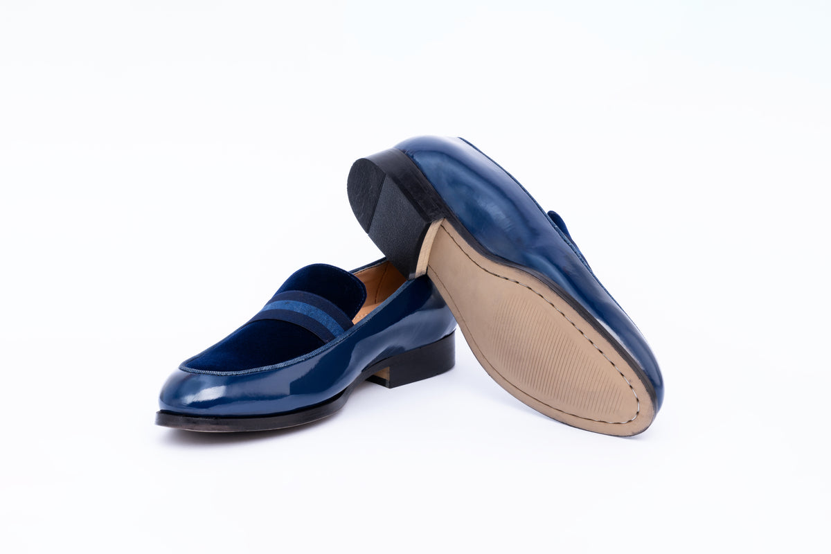 PATENT SLIP-ONS WITH ELASTIC STRAP-BLUE