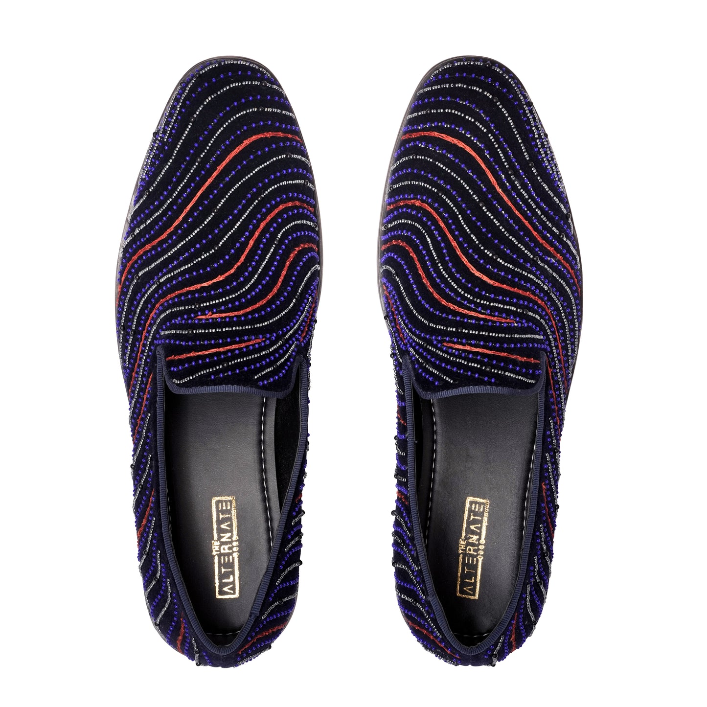 MIDNIGHT WAVE EMBROIDERY SLIP-ONS- BLUE