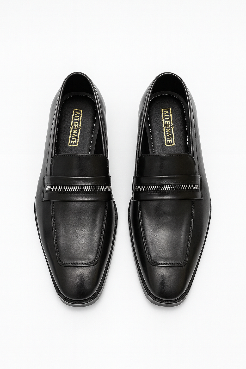 BLACK SLIP-ONS WITH ZIP DETAIL