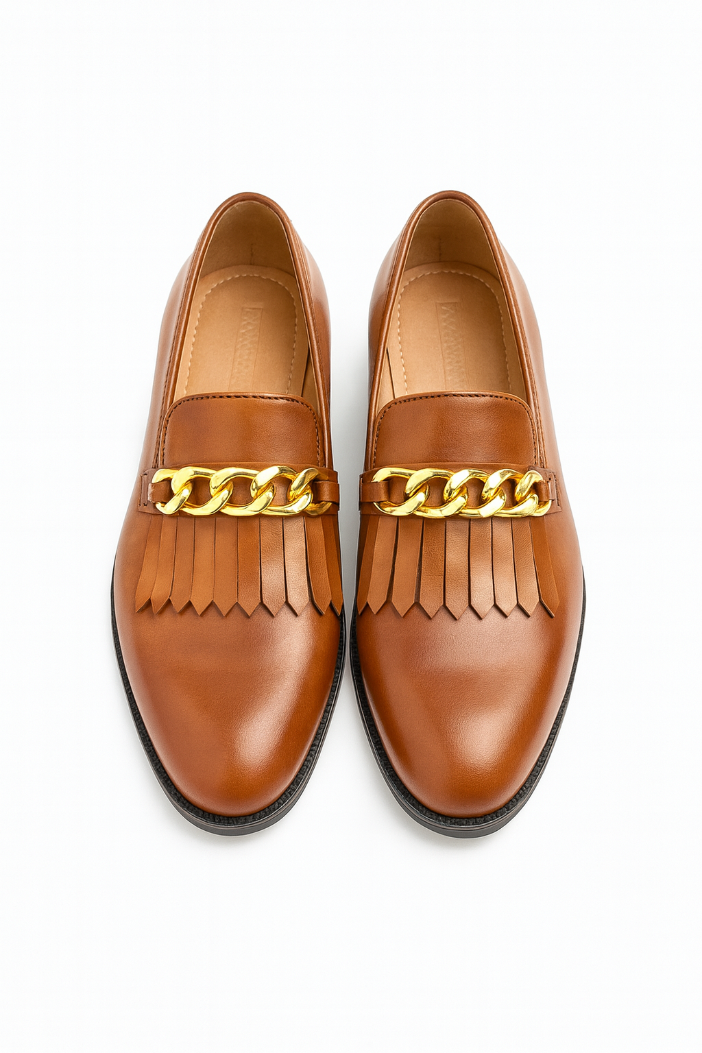 FRINGE SLIP ON WITH CHAIN DETAIL-TAN