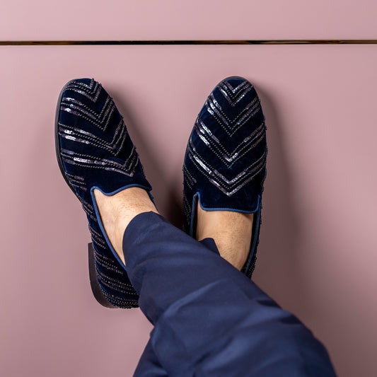 SEQUENCE EMBROIDERY SLIP-ONS-BLUE