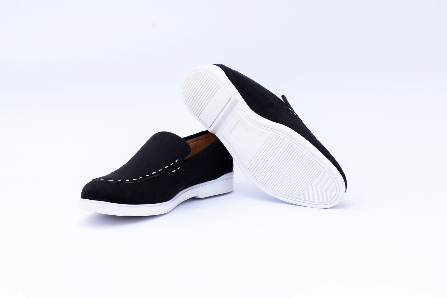 SUEDE SLIP-ONS WITH THREAD DETAIL- BLACK