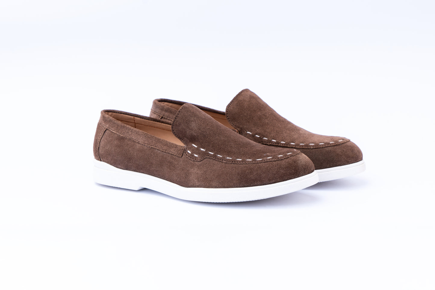 SUEDE SLIP-ONS WITH THREAD DETAIL- BROWN