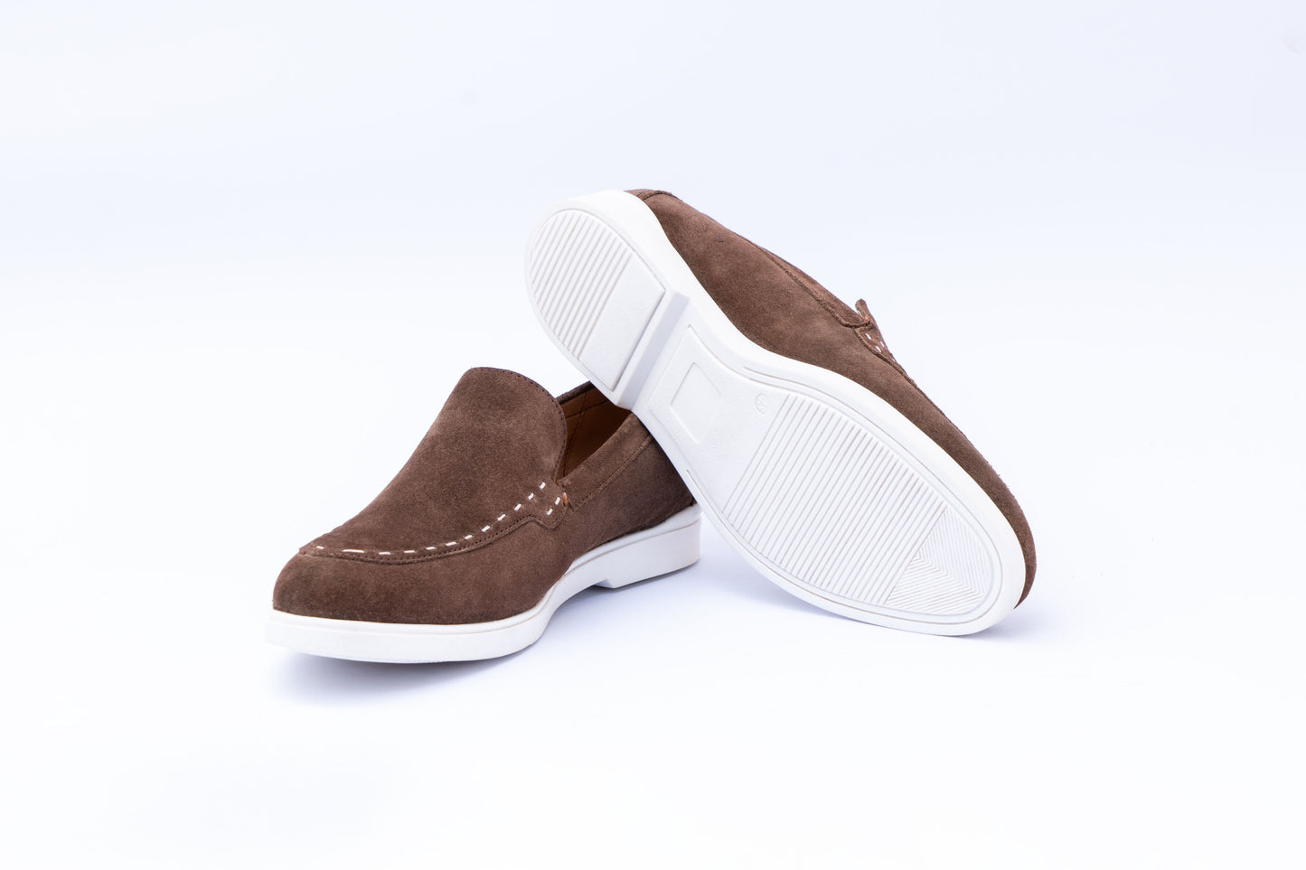 SUEDE SLIP-ONS WITH THREAD DETAIL- BROWN