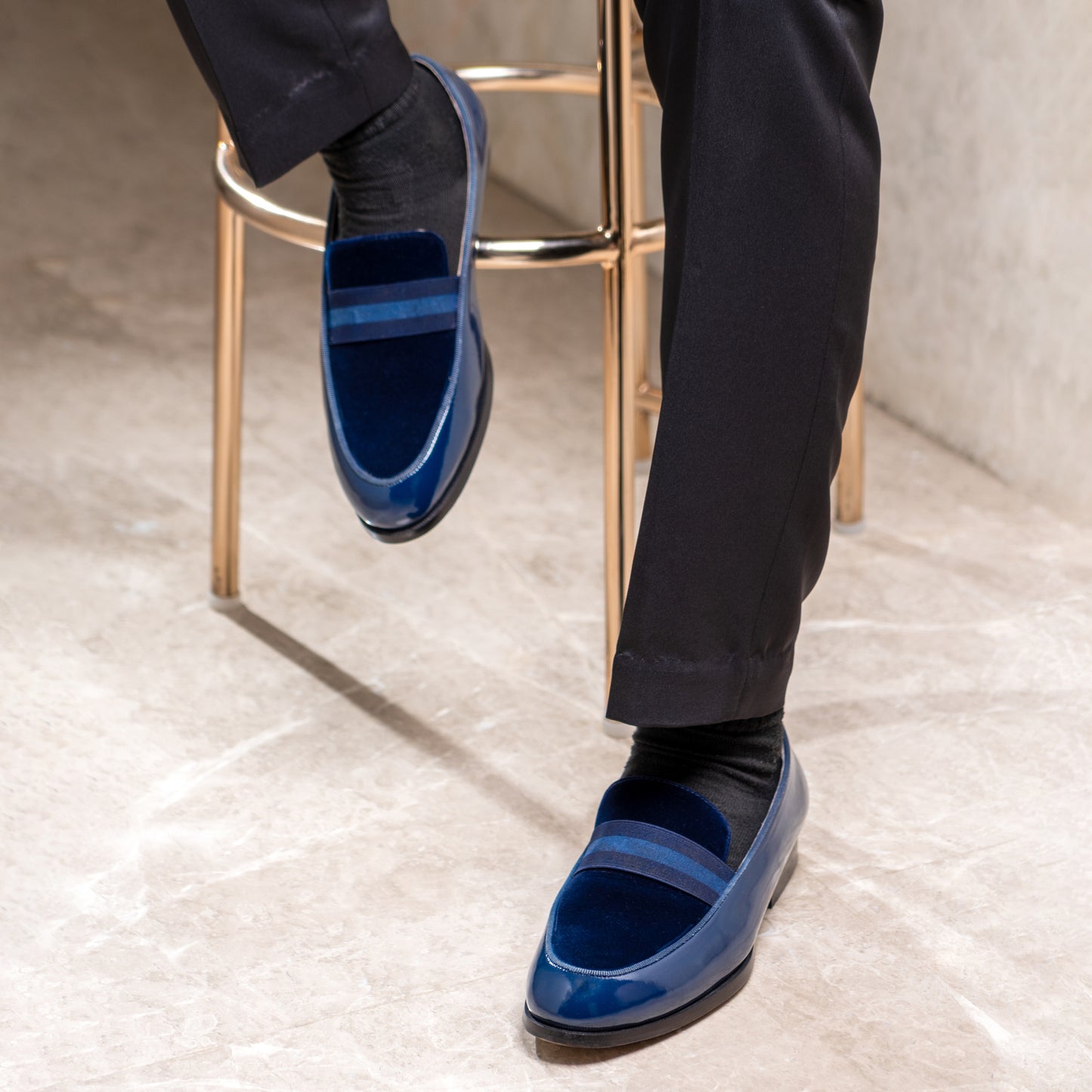 PATENT SLIP-ONS WITH ELASTIC STRAP-BLUE