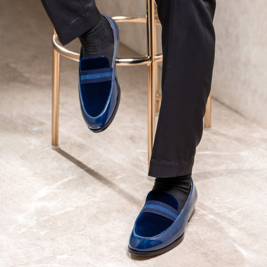 PATENT SLIP-ONS WITH ELASTIC STRAP-BLUE