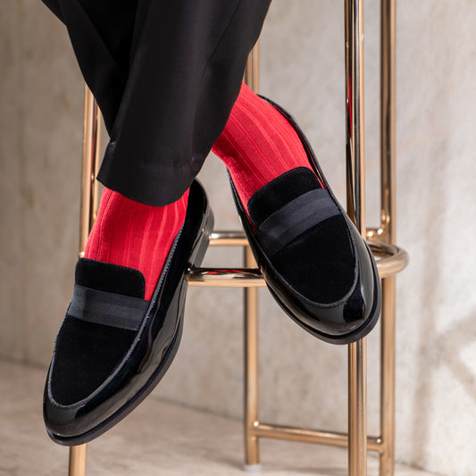 PATENT SLIP-ONS WITH ELASTIC STRAP- BLACK
