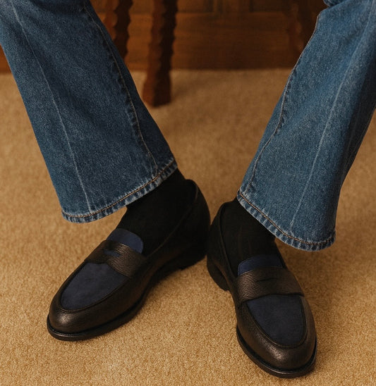 PENNY LOAFERS IN MIDNIGHT NAVY SUEDE