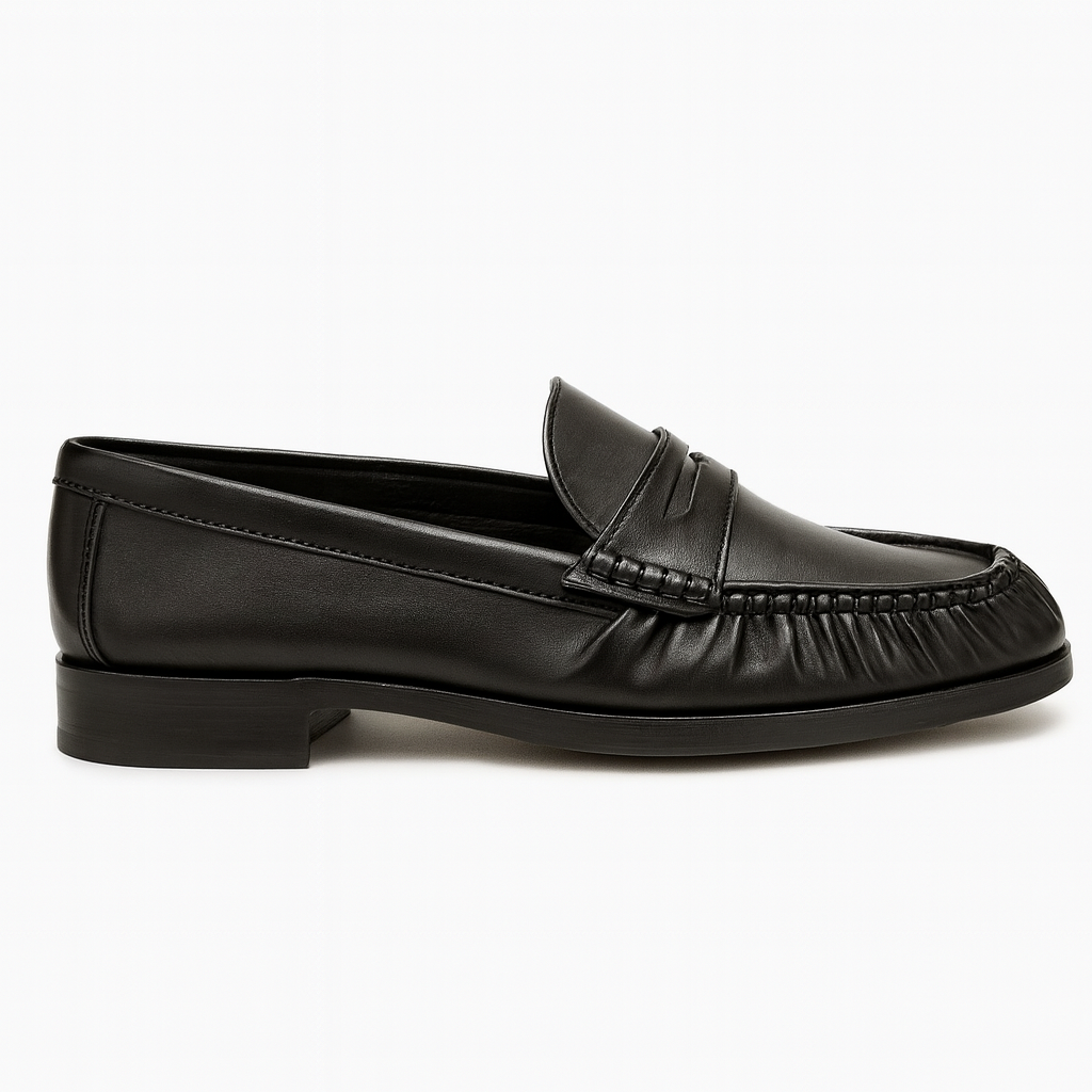 UNLINED WOVEN FAUX LEATHER PENNY LOAFERS- BLACK