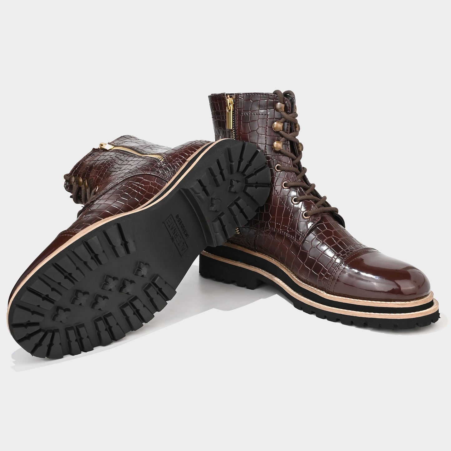 CROCO BOOTS WITH TOE CAP- CHERRY