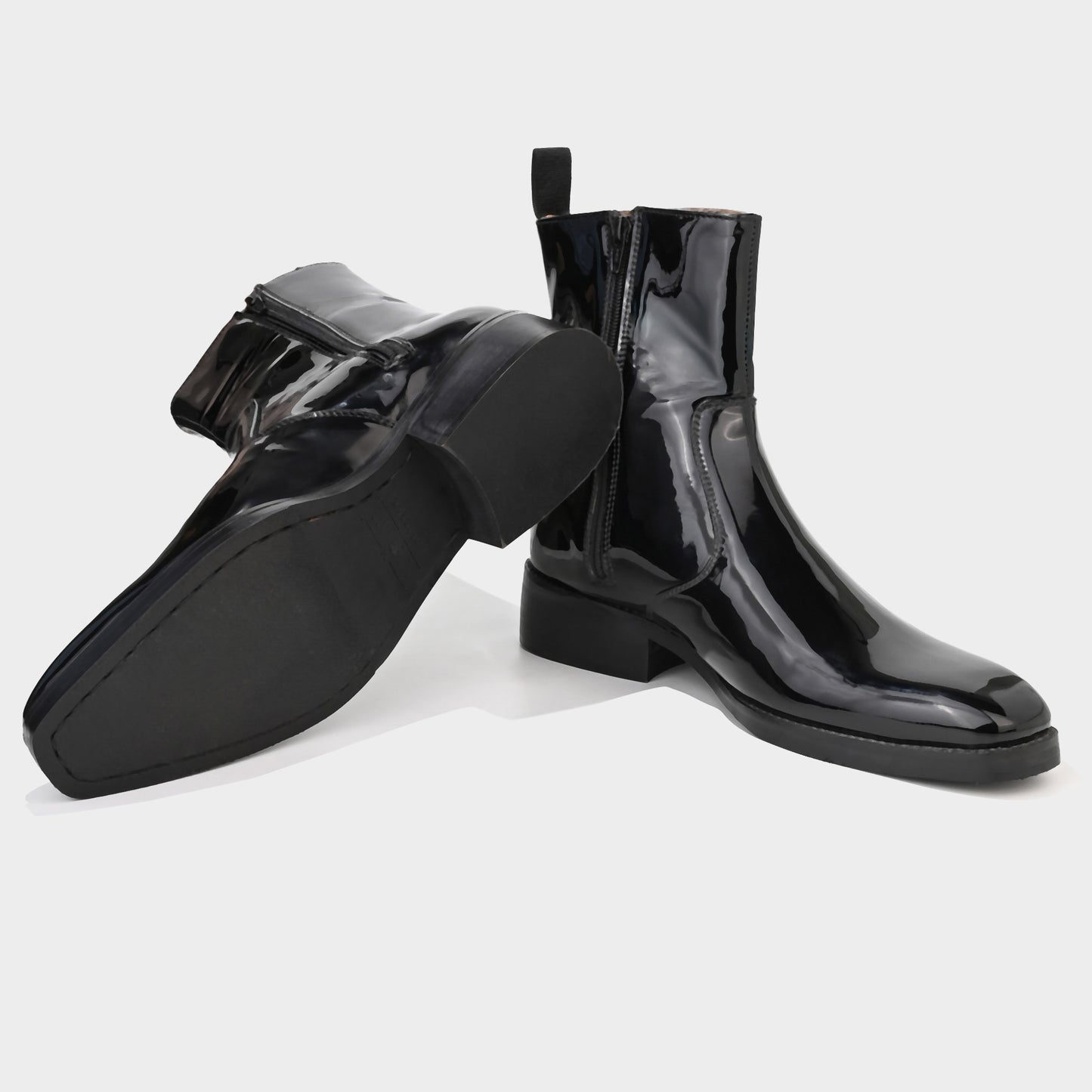 MIDNIGHT PATENT ANKLE BOOTS