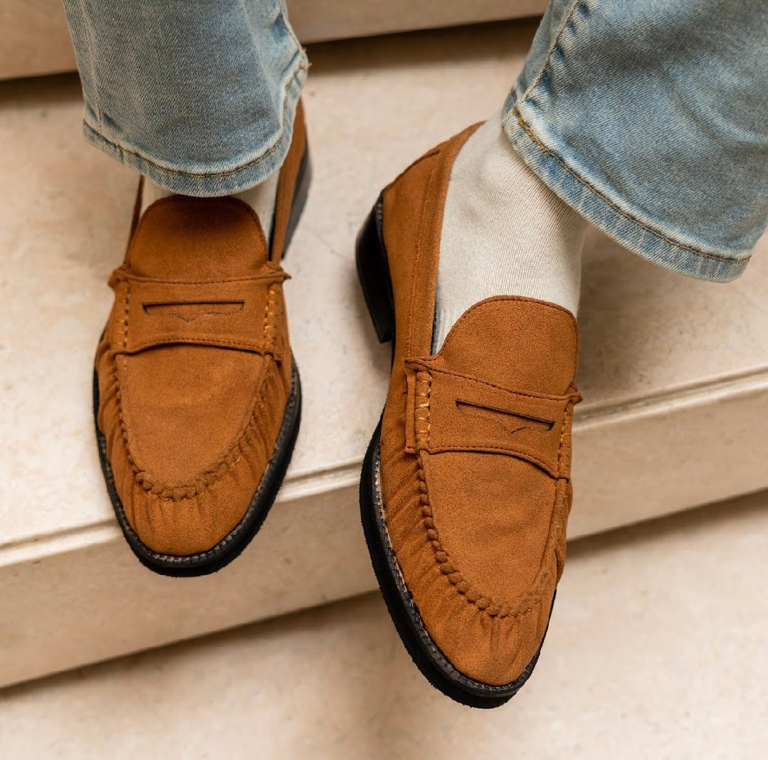 UNLINED WOVEN PENNY LOAFERS-TAN