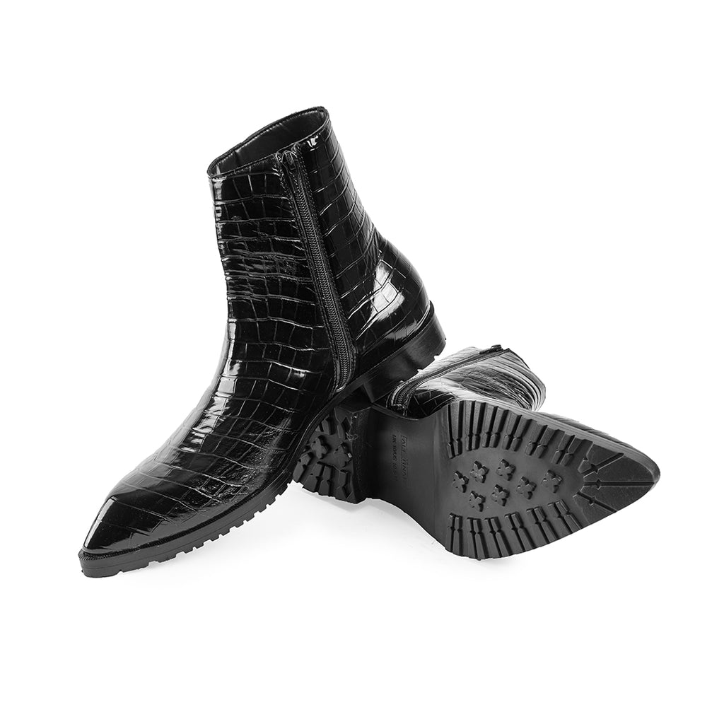 CROCO PATENT BOOTS WITH POINTED TOE