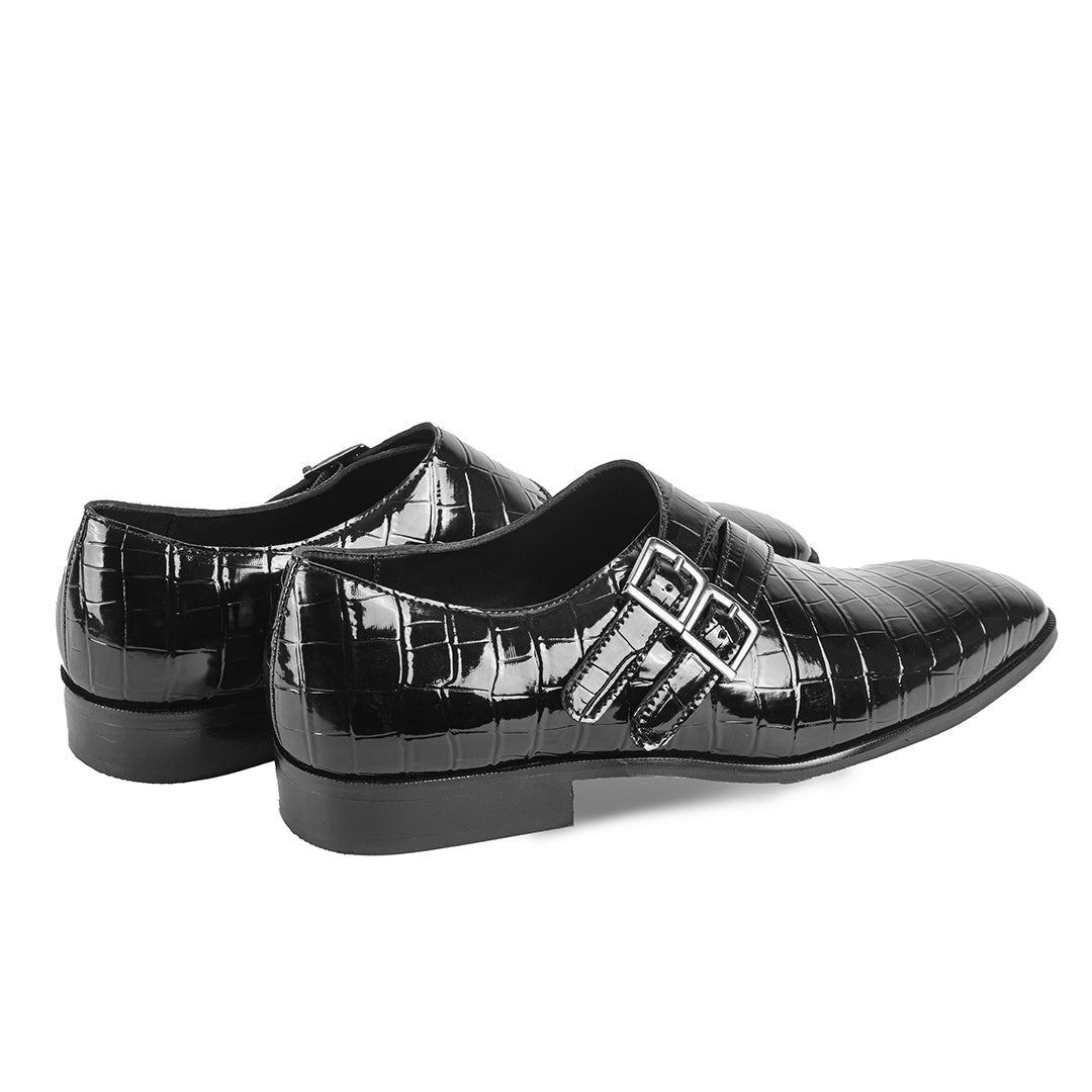 Patent monk straps with croco detail