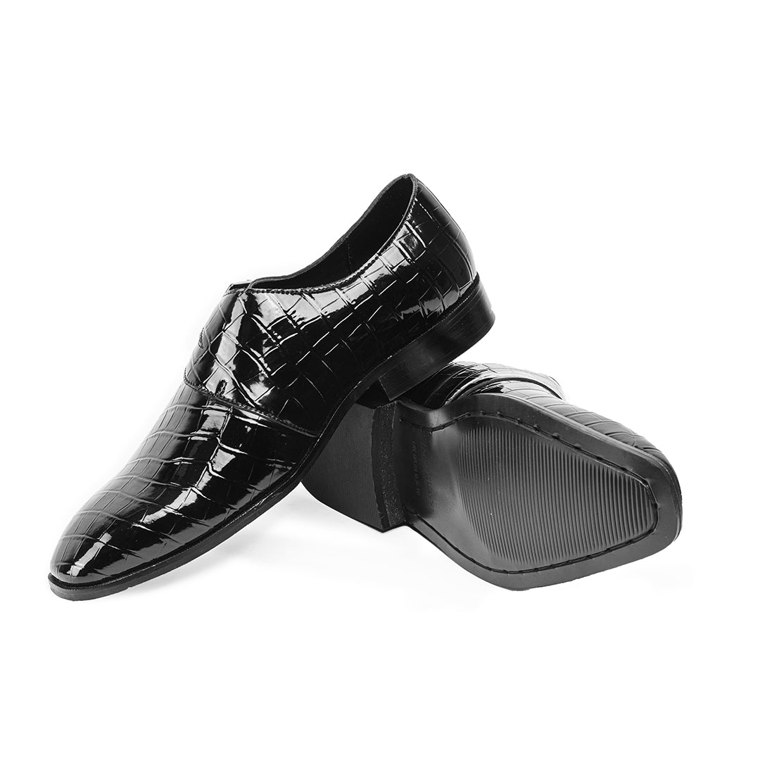 Patent monk straps with croco detail