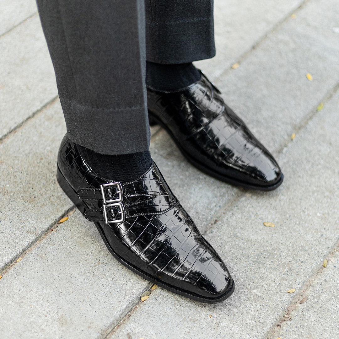 Patent monk straps with croco detail – The Alternate