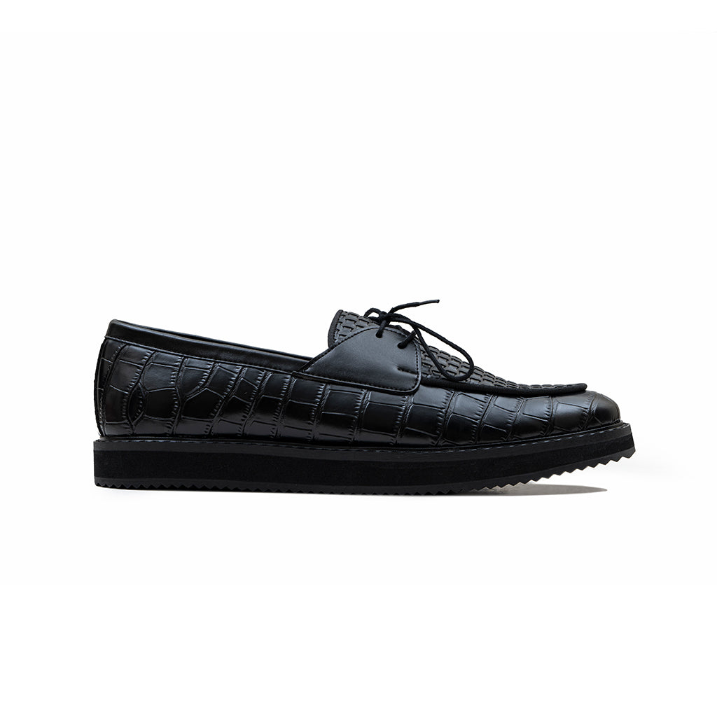 TEXTURED PLIMSOLL WITH SHOW LACE-BLACK