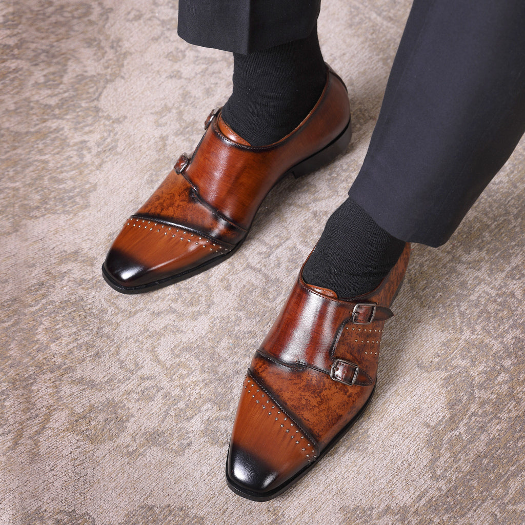 MONK STRAPS WITH METAL STUDS - HEIGHT ELEVATION