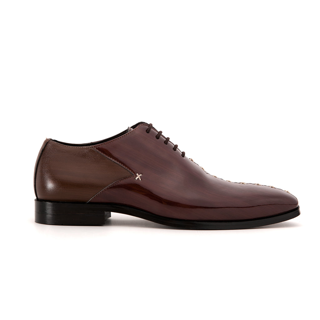 PATENT LACE-UPS-BROWN