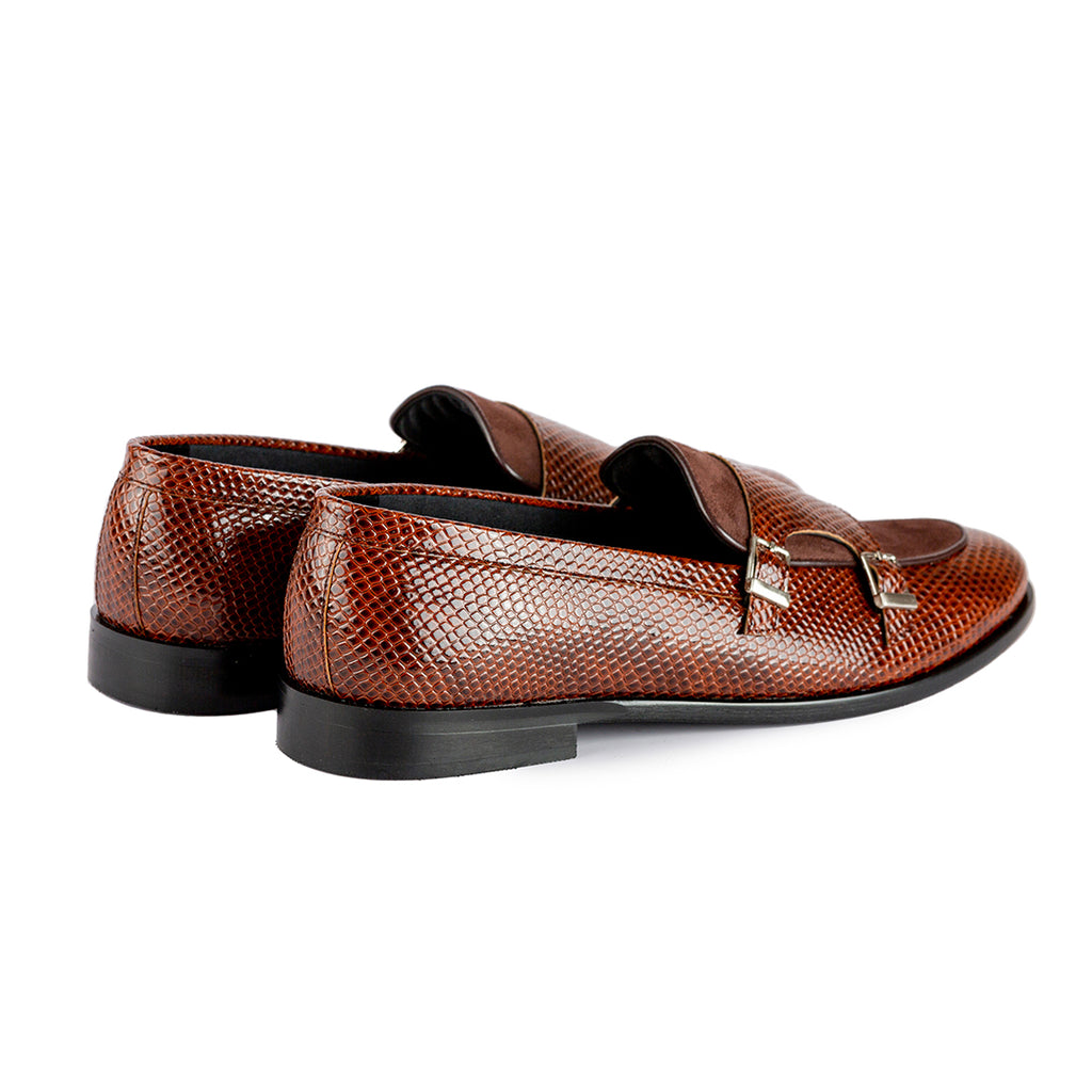 DOUBLE MONK WITH SNAKE PRINT DETAIL- BROWN