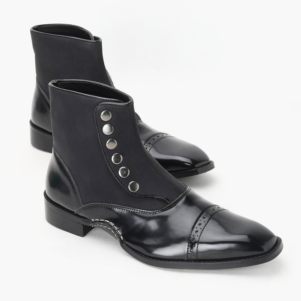 BUTTON ANKLE BOOTS-BLACK - HEIGHT ELEVATION