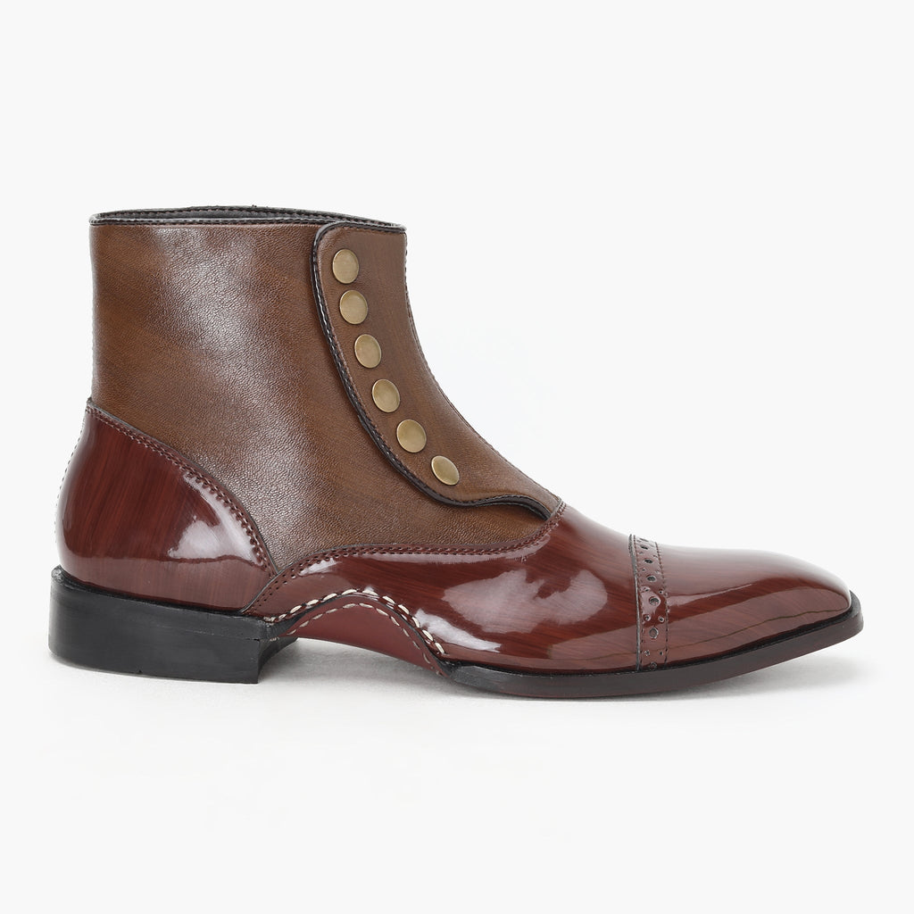 BUTTON ANKLE BOOTS- BROWN