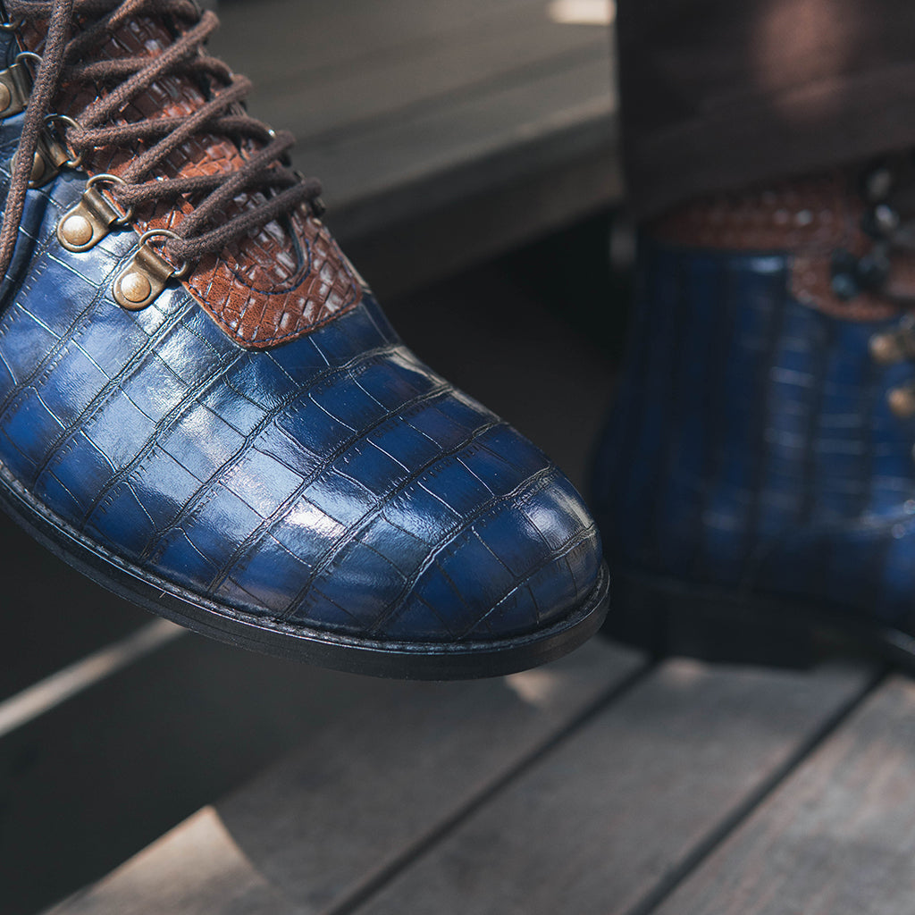 CROCO BOOTS WITH WEAVING DETAIL - HEIGHT ELEVATION