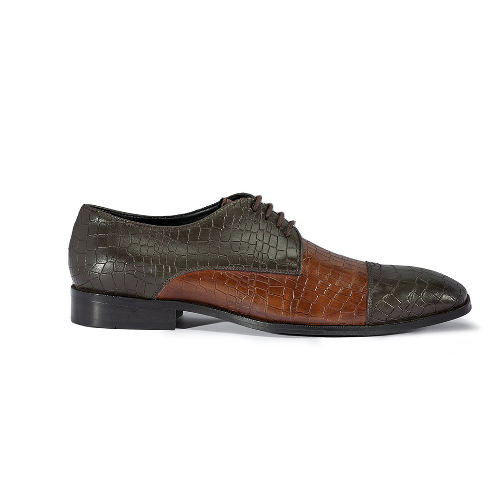 Oxfords with croco detail- Green/Brown