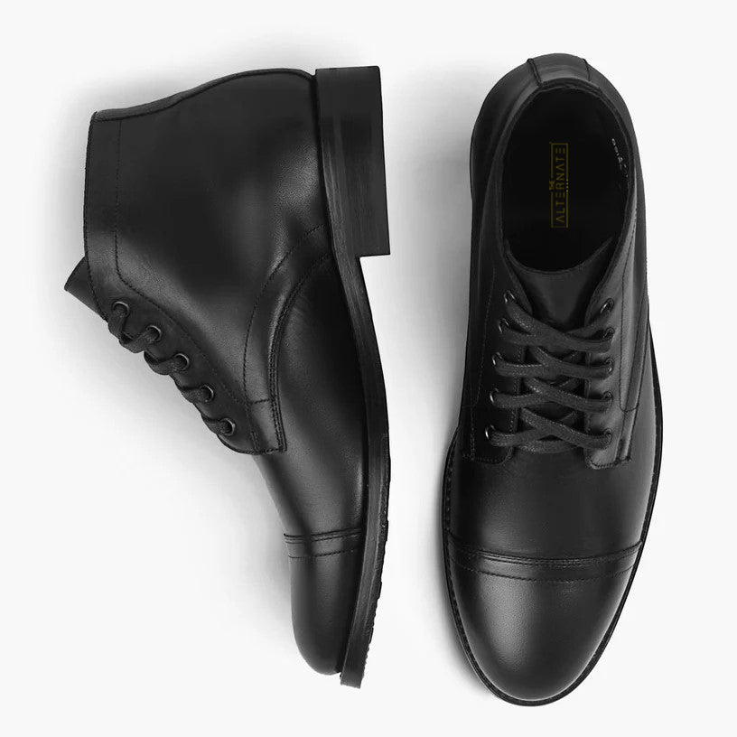 LACE BOOTS WITH TOE CAP- BLACK