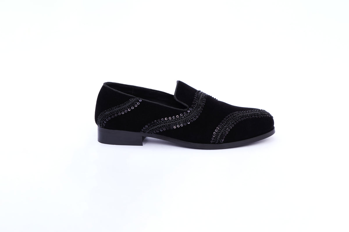 WAVE EMBROIDERED SLIP-ONS- BLACK