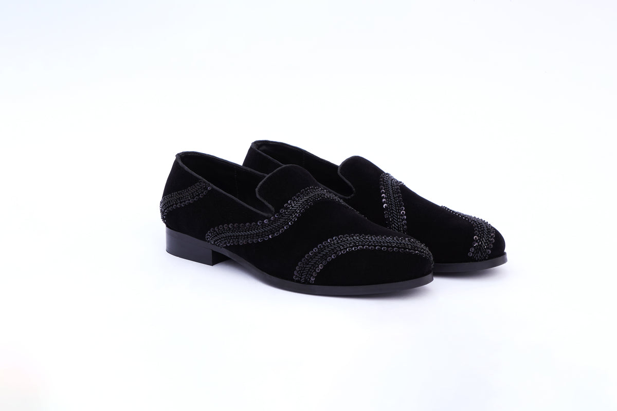 WAVE EMBROIDERED SLIP-ONS- BLACK