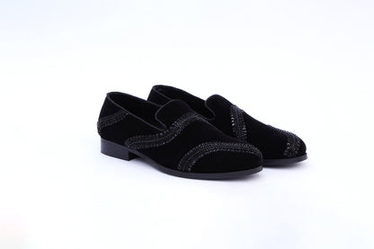 WAVE EMBROIDERED SLIP-ONS- BLACK