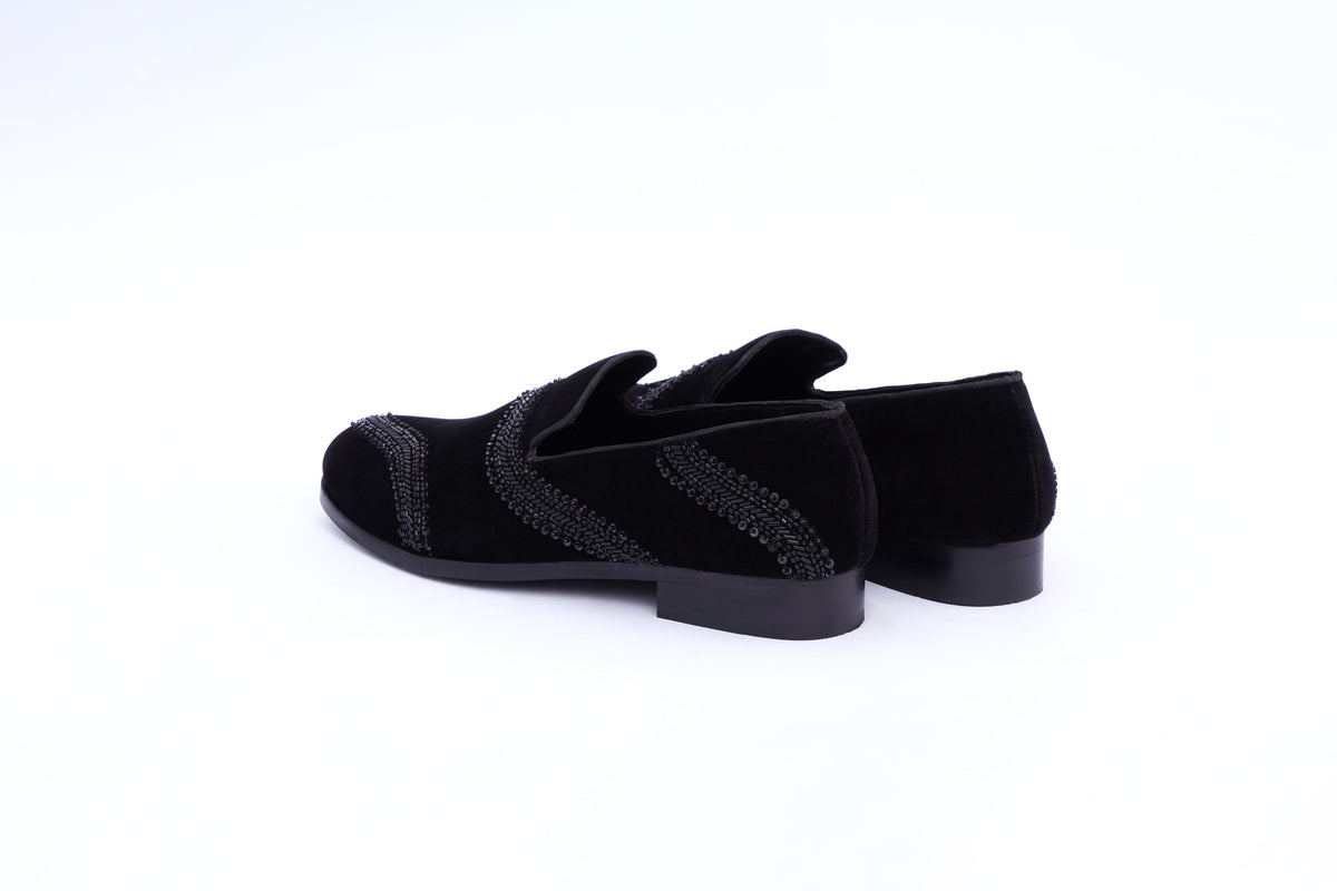 WAVE EMBROIDERED SLIP-ONS- BLACK
