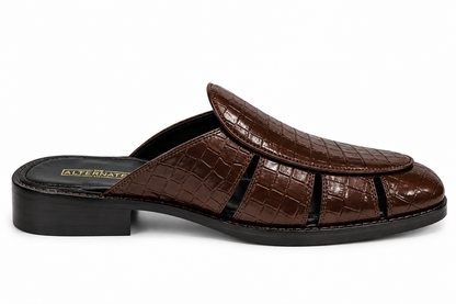 BROWN CROCO MULES