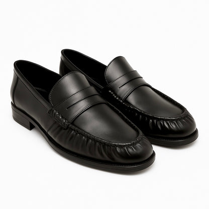 UNLINED WOVEN FAUX LEATHER PENNY LOAFERS- BLACK