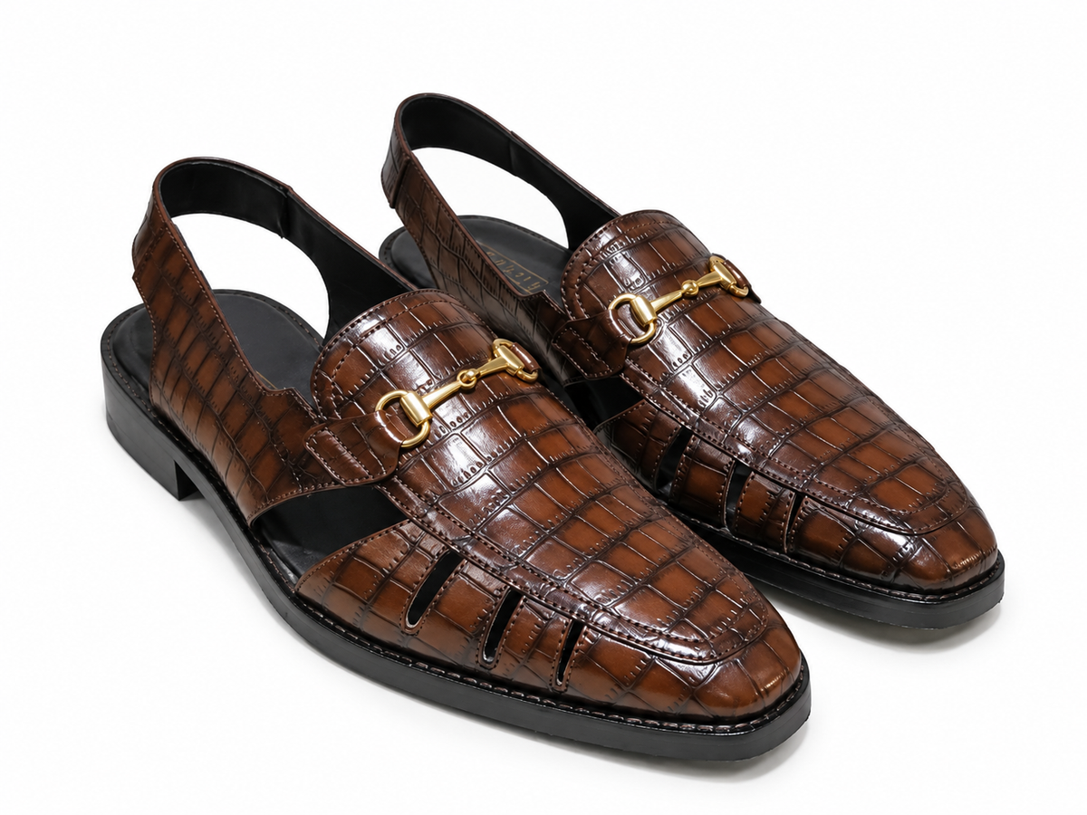 CROCO SANDALS-BROWN